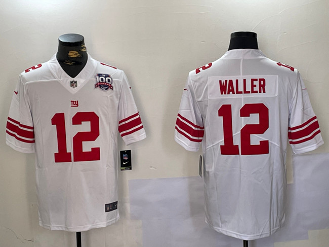 Men's New York Giants #12 Darren Waller White With 100TH Season Patch Vapor Untouchable Limited Football Stitched Jersey